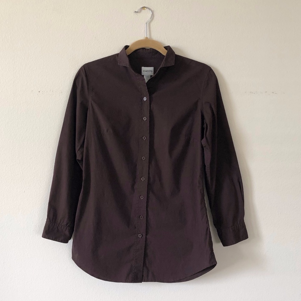 Chico's Brown Stretch Cotton Blouse Size 0